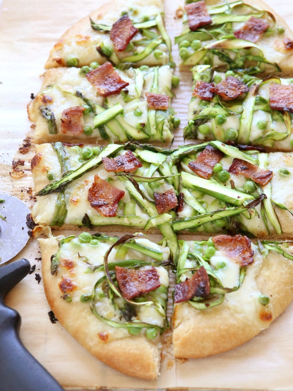 SHAVED ASPARAGUS, PEA AND BACON PIZZA WITH WHOLE WHEAT CRUST Oakmont